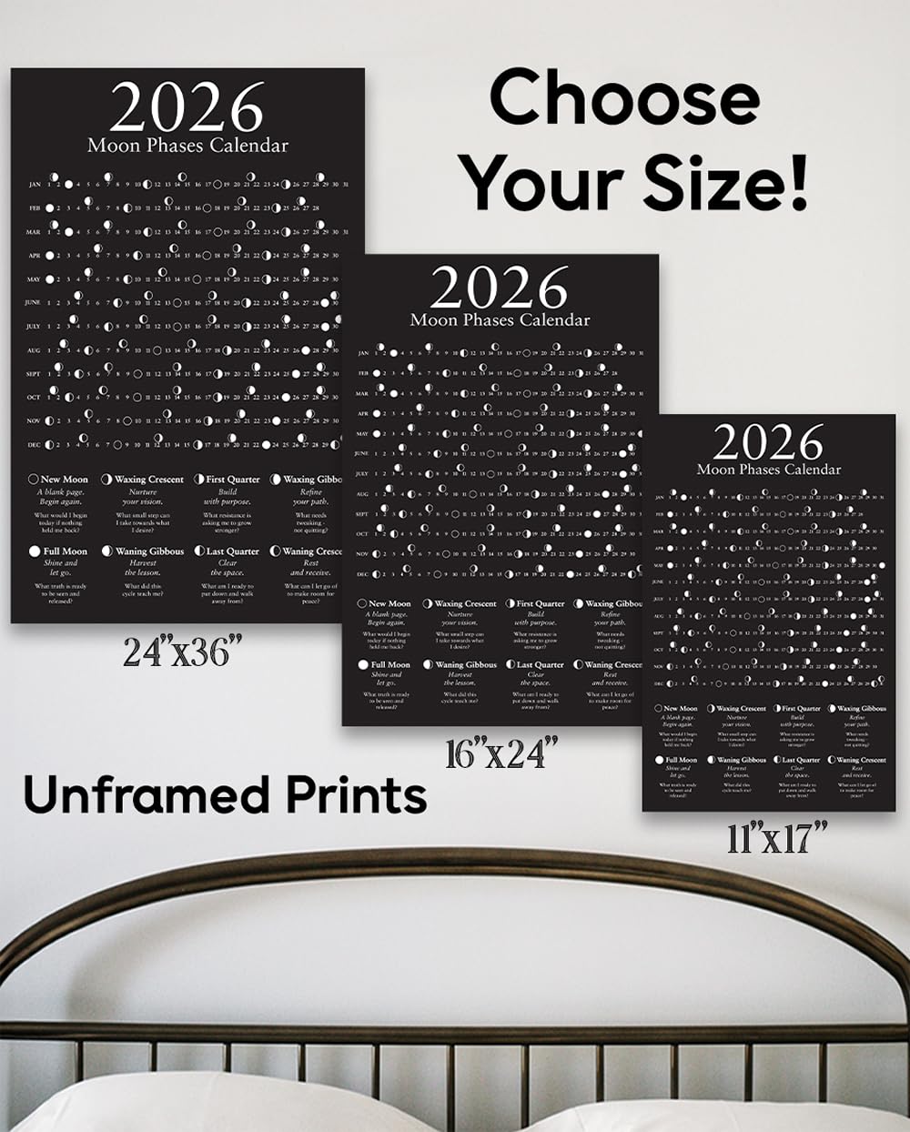Amazon.com: 2026 Moon Phases Calendar Poster 11x17 Unframed Print